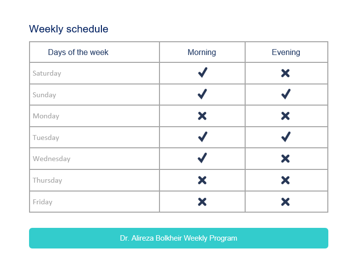 برنامه هفتگی Dr. Bolkheir